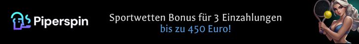 Piperspin Sportwetten Banner mit dem Bonusangebot für die ersten 3 Einzahlungen bis zu 450 Euro