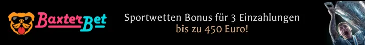 Baxterbet Banner mit Sportwetten Bonus bis zu 450 Euro