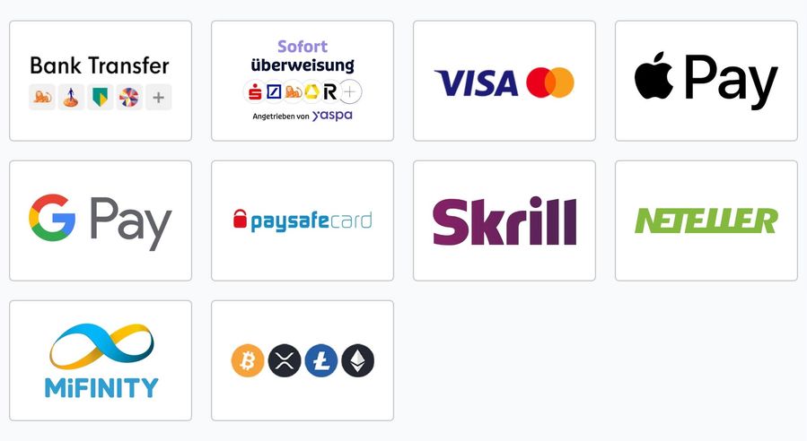 Eine Tabelle welche die Bull Casino Einzahlungsoptionen zeigt.