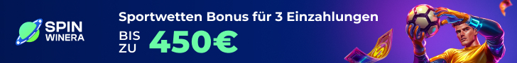 Spinwinera Sportwetten Banner mit einem Torhüter und dem Bonusangebot bis zu 450 Euro