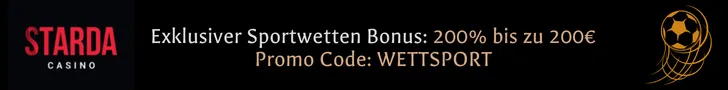 Starda Casino Banner mit Sportwetten Bonus für Neukunden