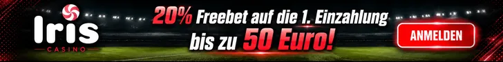 Iris Casino Sportwetten Banner mit 20% Freibet auf erste Einzahlung
