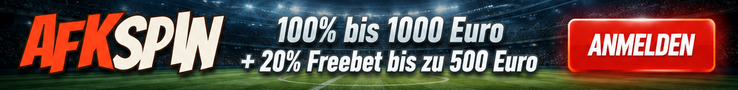 Afkspin Sportwetten Banner mit 100% Sportwetten Bonus bis zu 1000 Euro