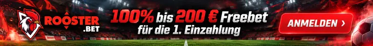 Rooster.bet Banner zum Freebet-Angebot mit 100% bis maximal 200 Euro