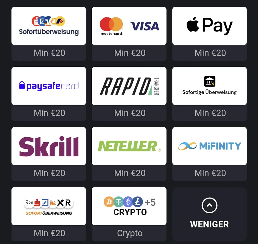 Verfügbare Einzahlungsmethoden bei Rooster.bet