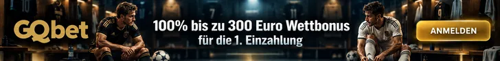 Gqbet 1 Gqbet Banner mit 2 Fußballspielern in der Kabine und dem Bonusangebot